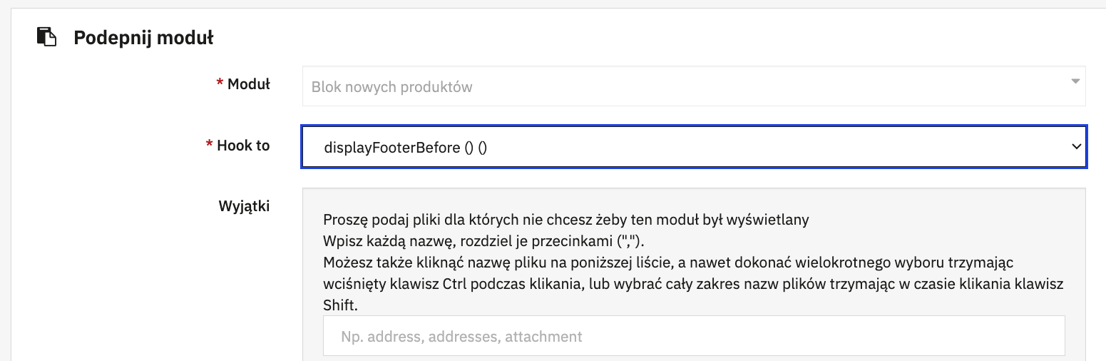 Edycja hooka - Blok nowych produktów