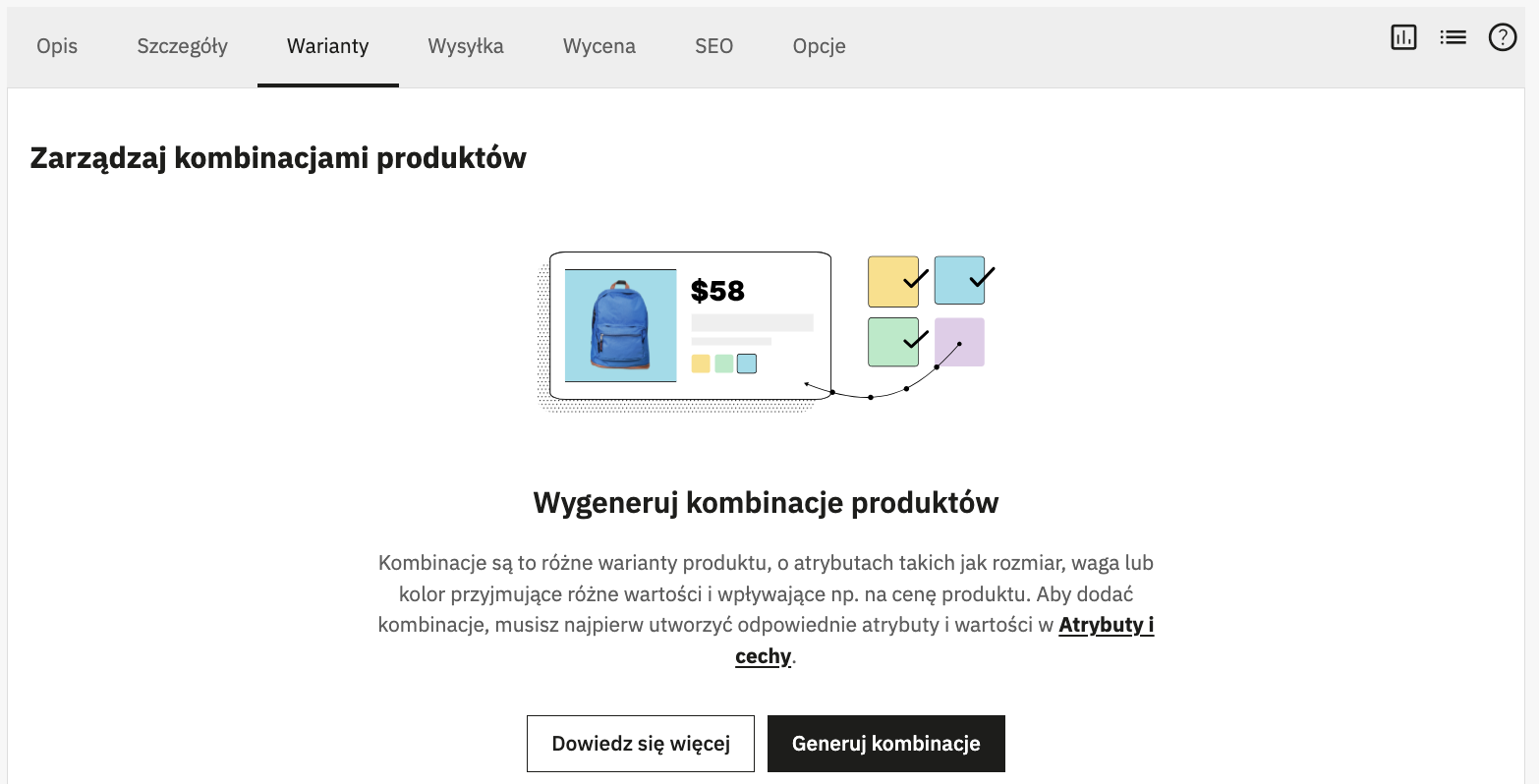 Zakładka Kombinacje - brak wierszy