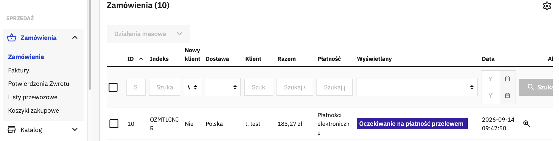 Lista zamówień BO