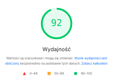 PageSpeed Insights — wynik powyżej 90 punktów po migracji na PrestaShop 8.2